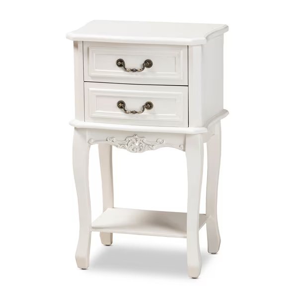 Gabrielle White-Finished 2-Drawer Wood Nightstand, Baxton Studio, Mfr#: 162-10260